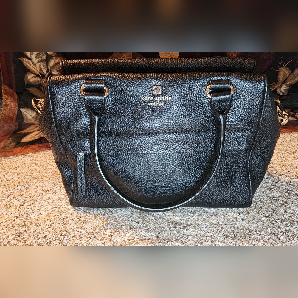 New Kate Spade New York Grant Park Hadlen Black pebble leather satchel purse - Picture 10 of 16